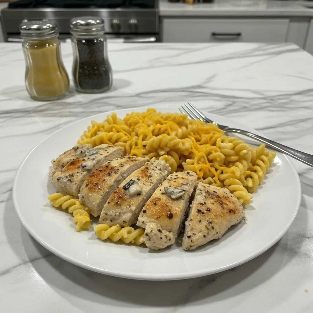 Creamy Garlic Parmesan Chicken with Cheesy Twisted Pasta