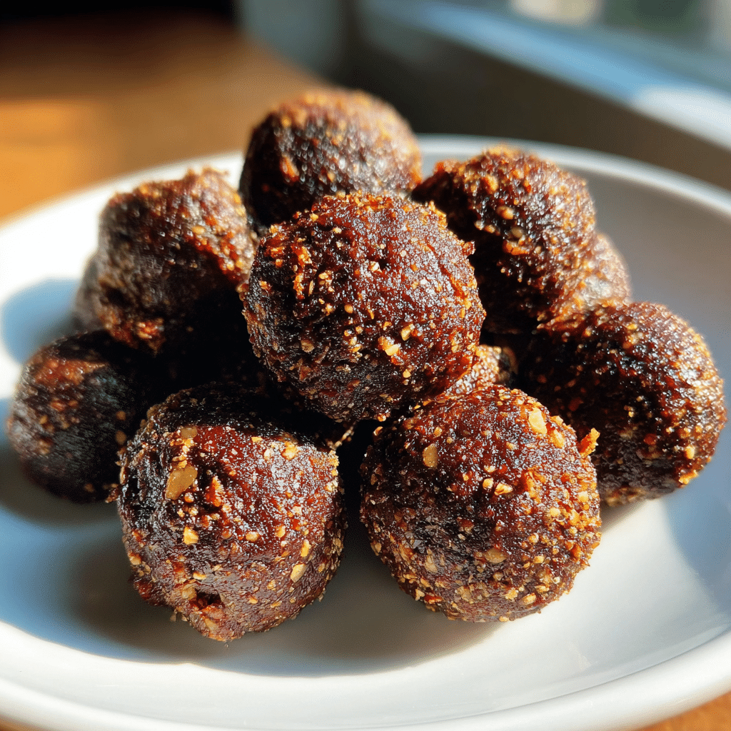 High Protein Brownie Balls – The Best 10-Min Breakfast Snack 5 high protein brownie balls on kitchen counter