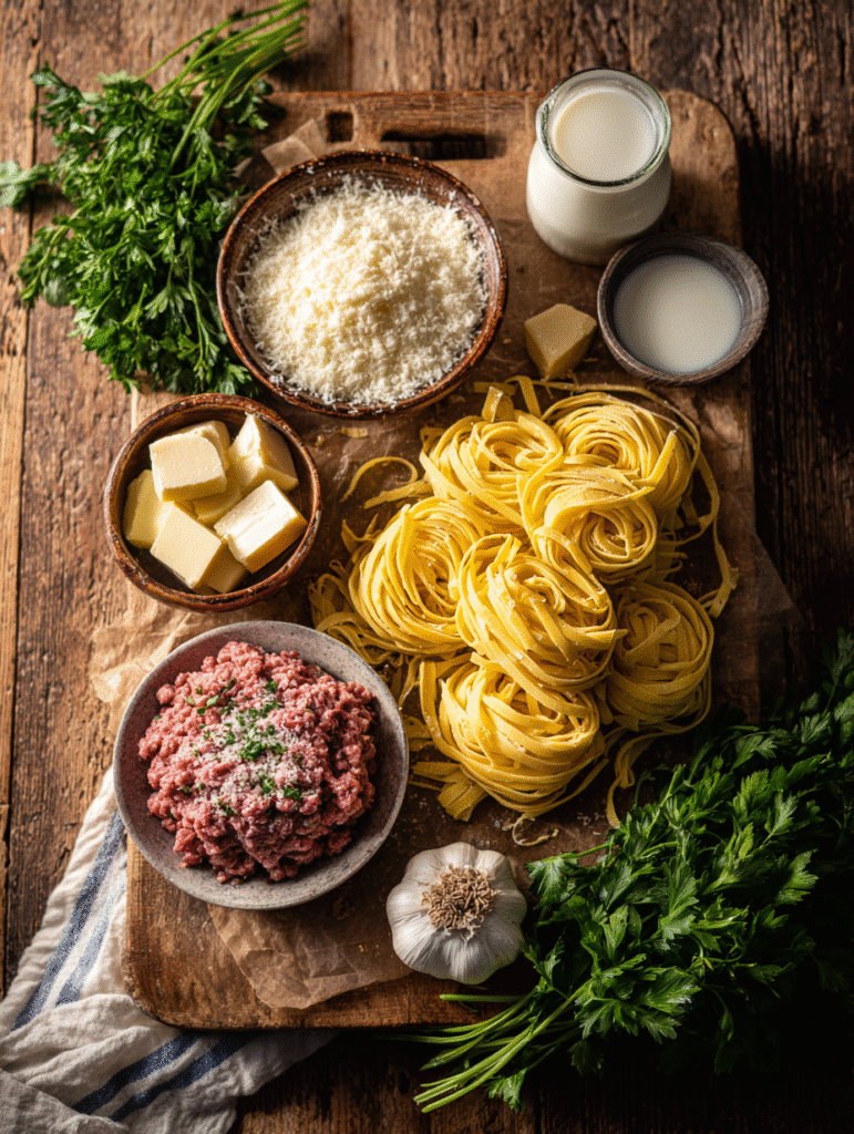 Quick One Pot Creamy Beef and Garlic Butter Pasta in 30 Minutes 6 Ingredients for creamy beef garlic butter pasta