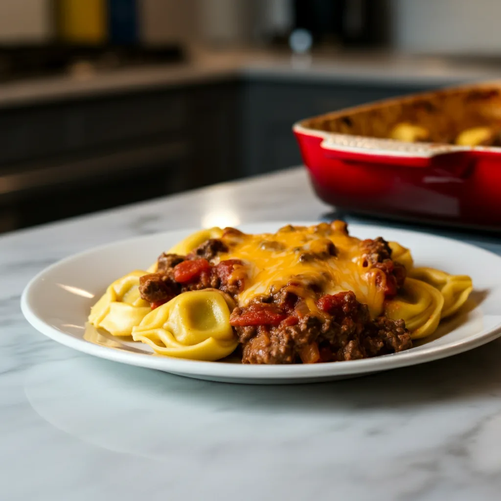 Hearty Cheesy Beef Enchilada Tortellini Bake