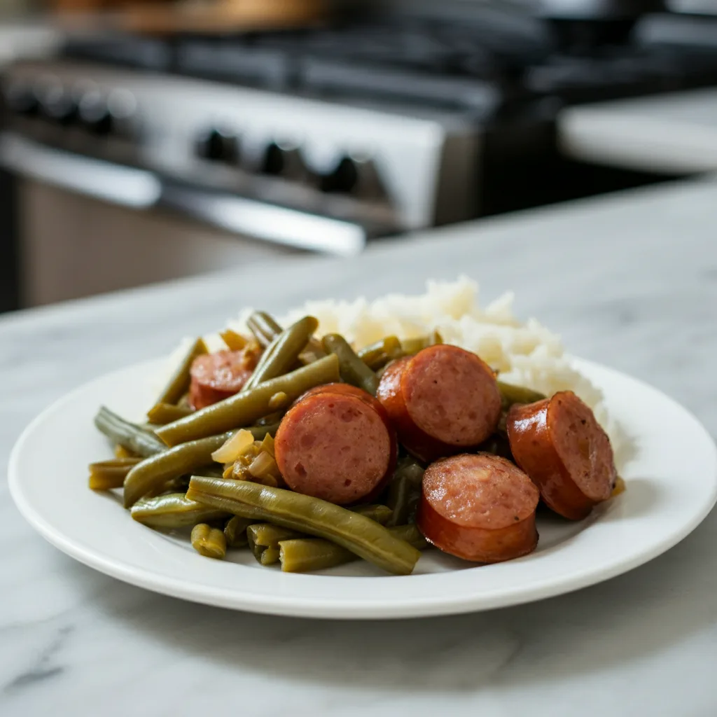Simple Crockpot Kielbasa and Green Beans