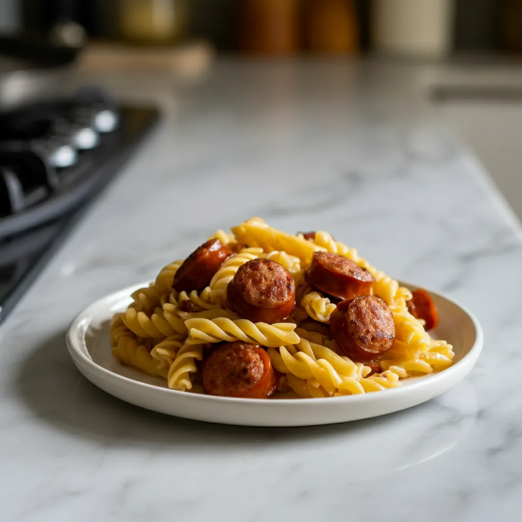 Sweet Sticky Honey Garlic Sausage Pasta Skillet