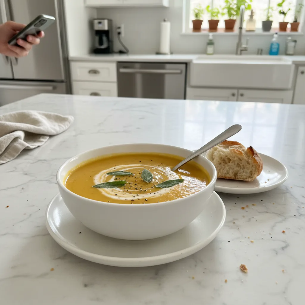 acorn squash soup with sage and cream featured