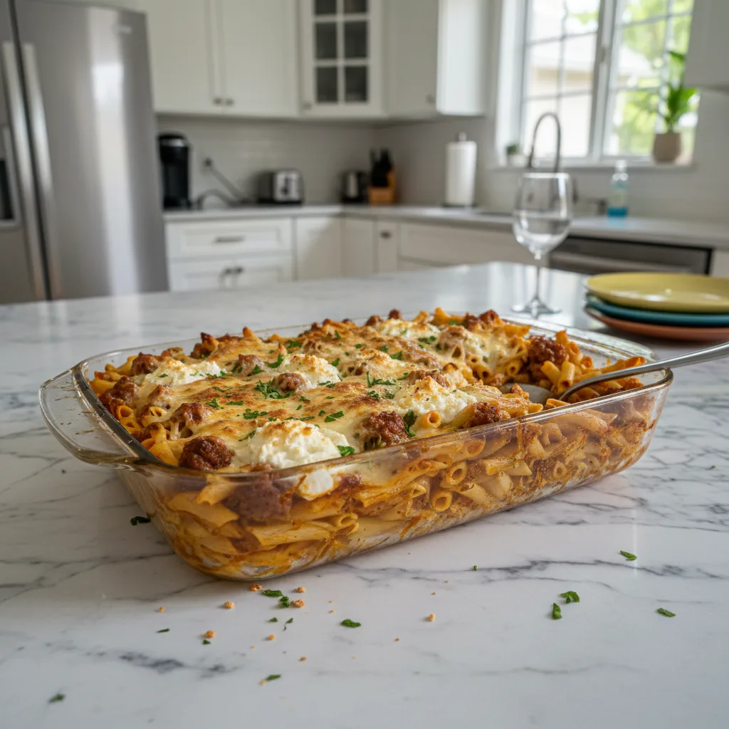 Homestyle Baked Ziti: Sausage & Ricotta Delight 4 Recipe image