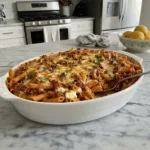 Homestyle Baked Ziti: Sausage & Ricotta Delight 6 baked ziti with ricotta and sausage featured