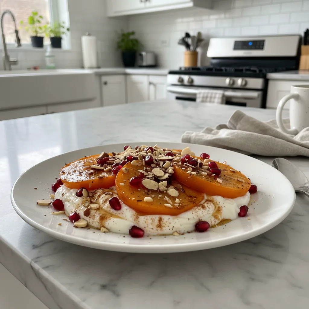 Broiled Persimmon with Spiced Greek Yogurt & Almonds 4 Recipe image