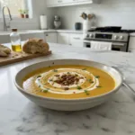 creamy butternut squash soup with kefir swirl chil featured