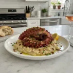 flame grilled octopus with artichoke white bean pu featured