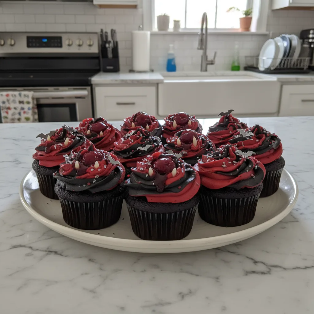Spooky Halloween Vampire Bite Cupcakes with Berry Blood