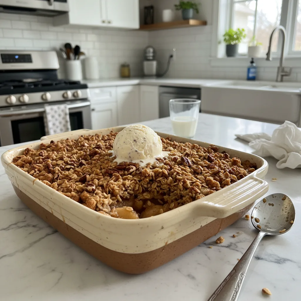 Warm Maple Pecan Apple Crisp with Crunchy Topping