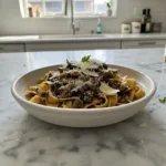 Hearty Pappardelle with Wild Mushroom & Leek Ragu 6 pappardelle with a hearty wild mushroom leek ragu featured