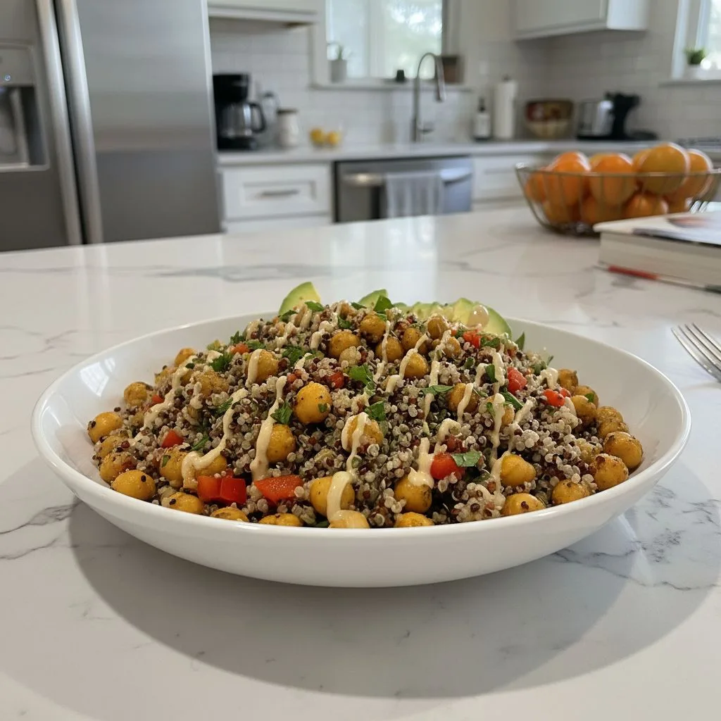 Hearty Quinoa Bowl with Garlic Roasted Chickpeas