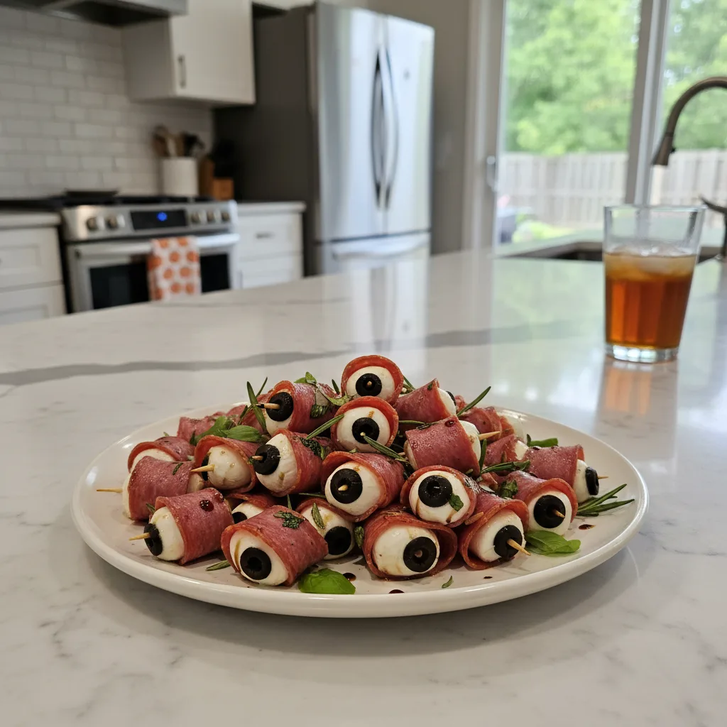 Spooky Salami Mozzarella Eyeballs: Easy Halloween Skewers