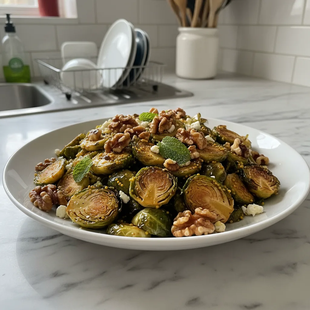 Smoky Brussels Sprout Salad with Hot Honey Walnuts