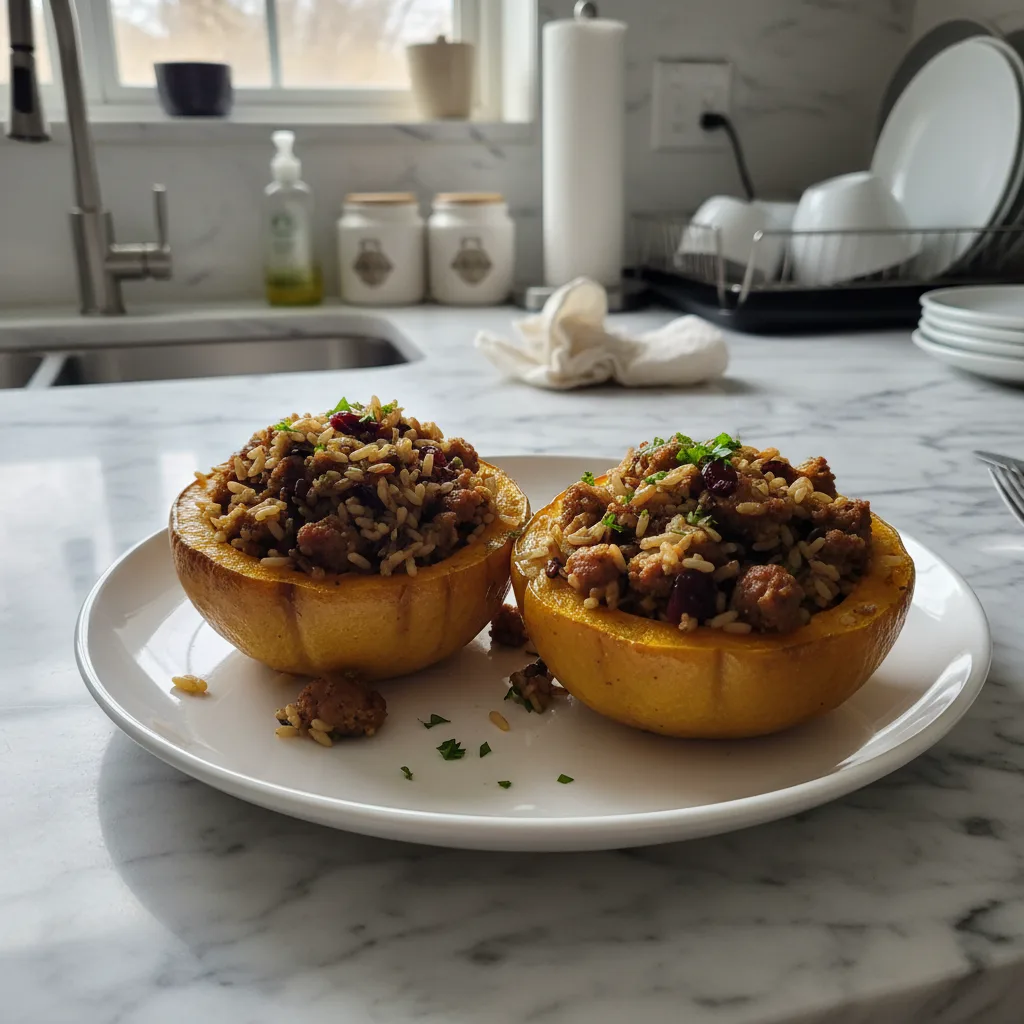 Hearty Sausage & Wild Rice Stuffed Acorn Squash