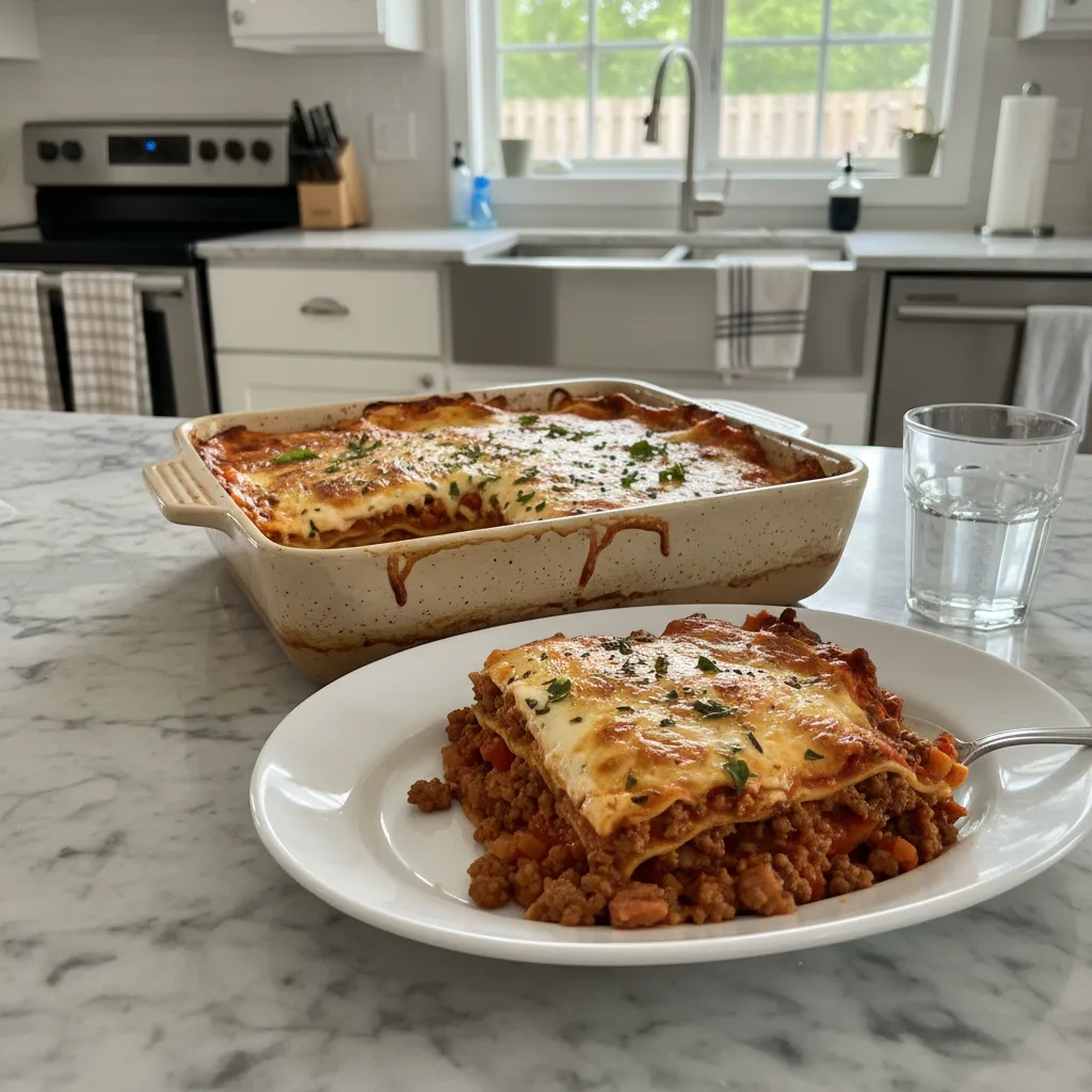 Homestyle Baked Lasagna with Rich Meat Sauce