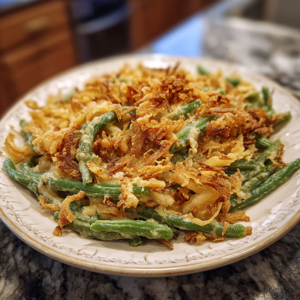 Homestyle Classic Green Bean Casserole with Crispy Onions