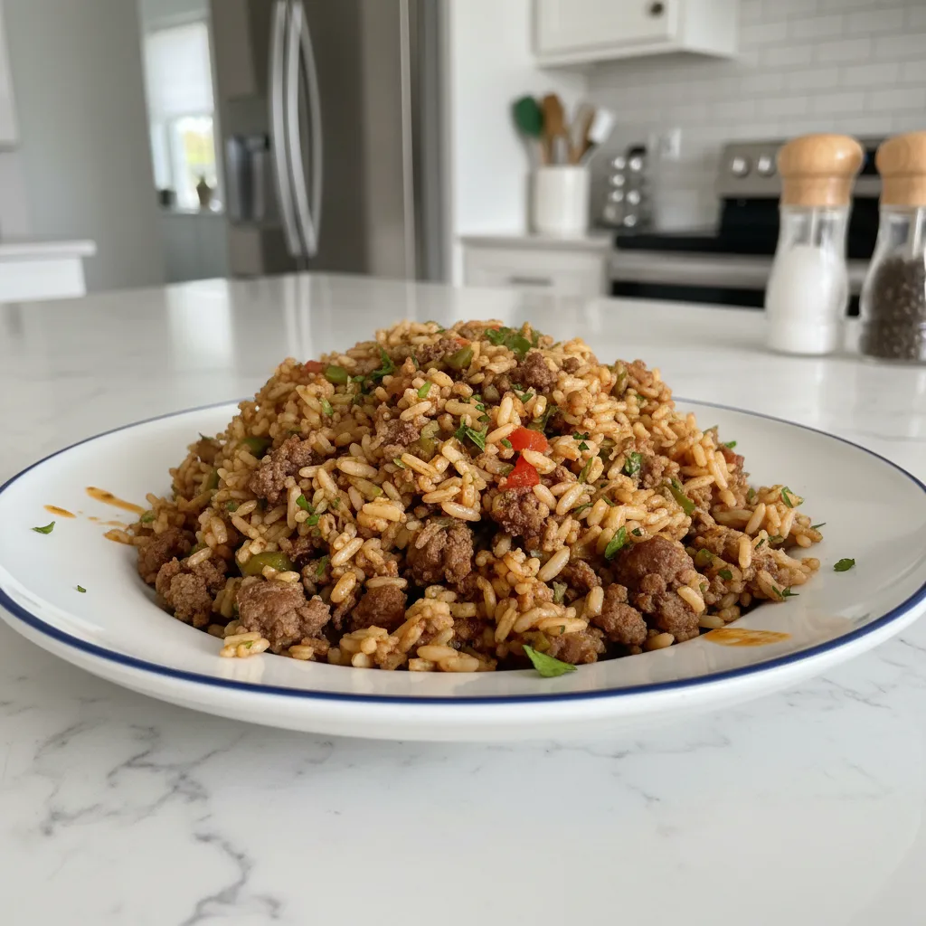 Hearty Creole Dirty Rice with Ground Beef