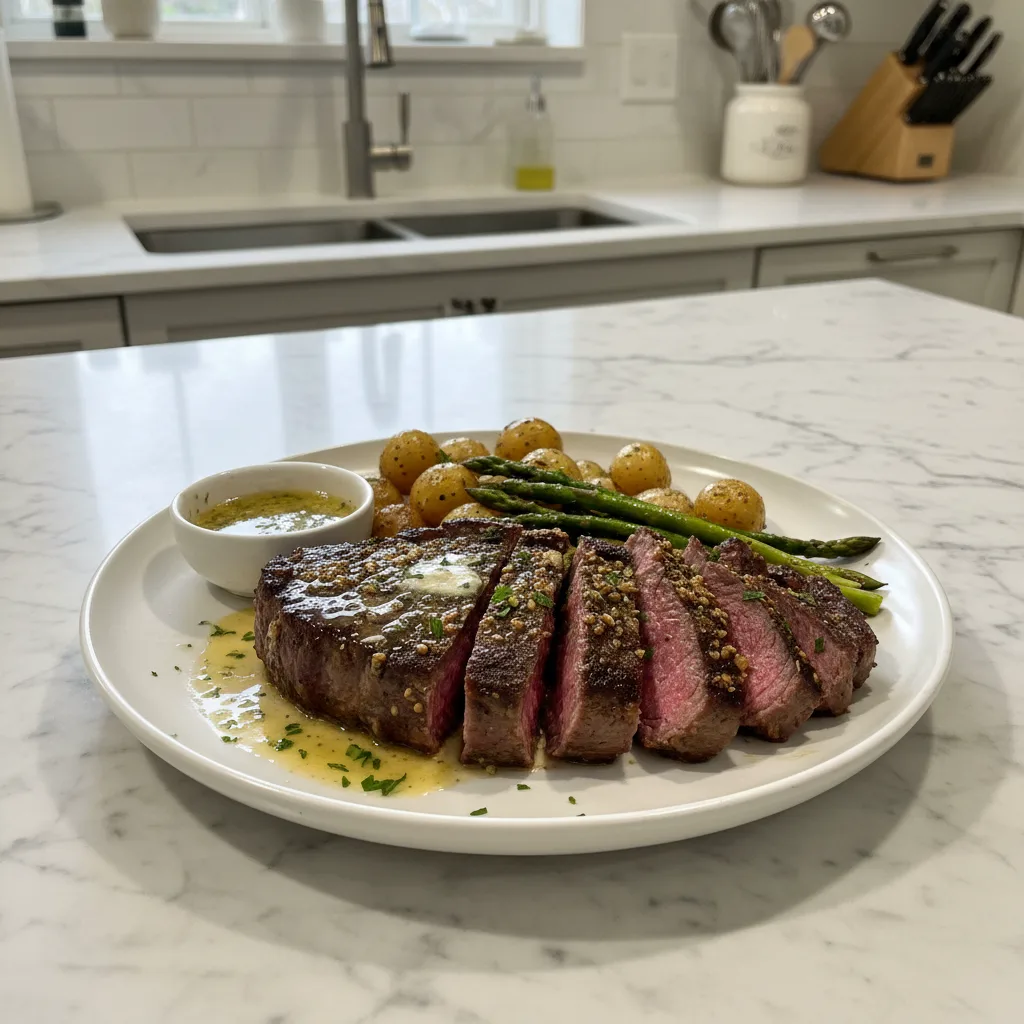Rich Garlic Herb Butter Ribeye Steak 4 Recipe image