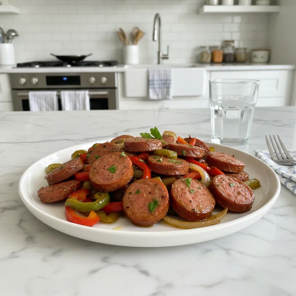Smoky One Pan Sausage & Peppers Skillet