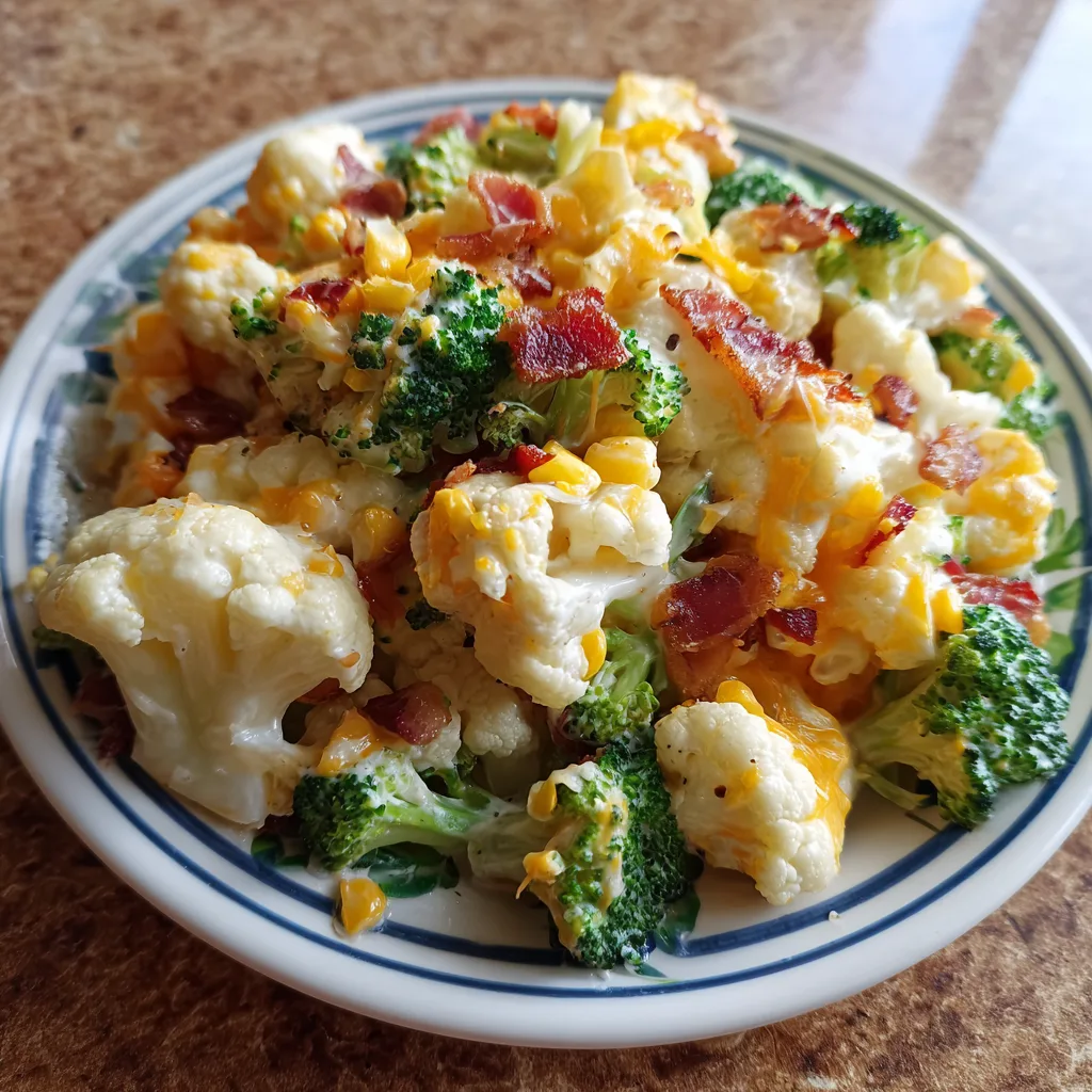 summer christmas salad creamy broccoli cauliflower featured