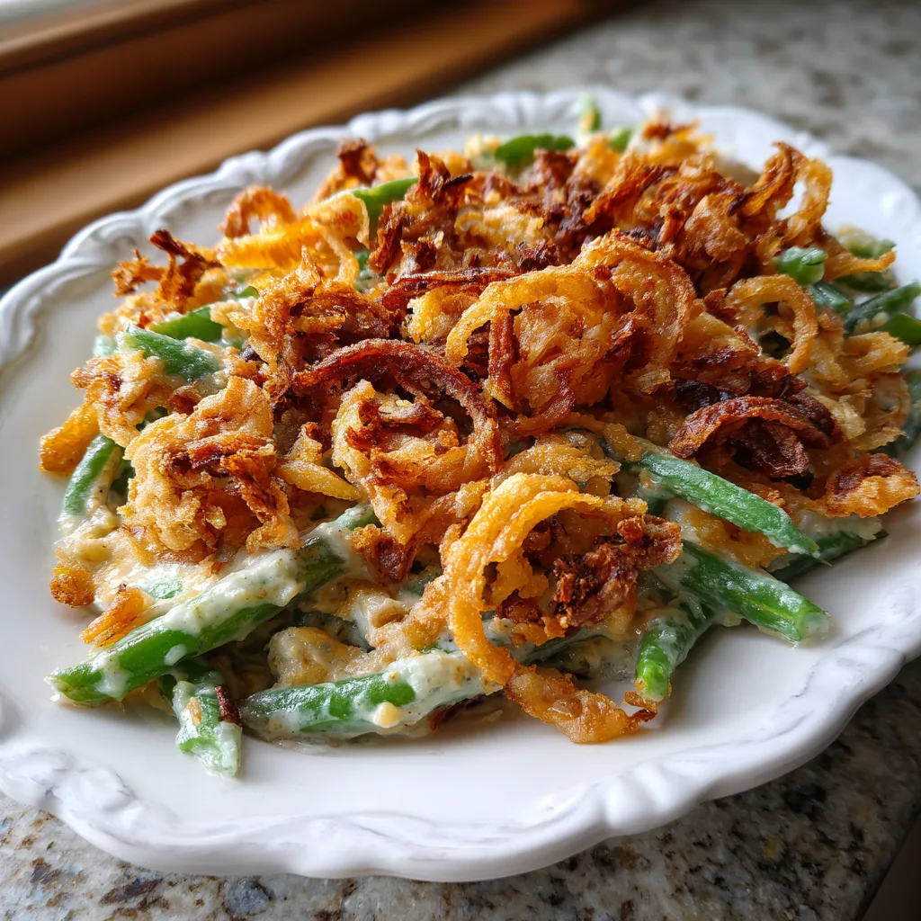 Creamy Green Bean Casserole with Crispy Onions