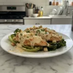 baked caesar chicken with creamy parmesan sauce featured