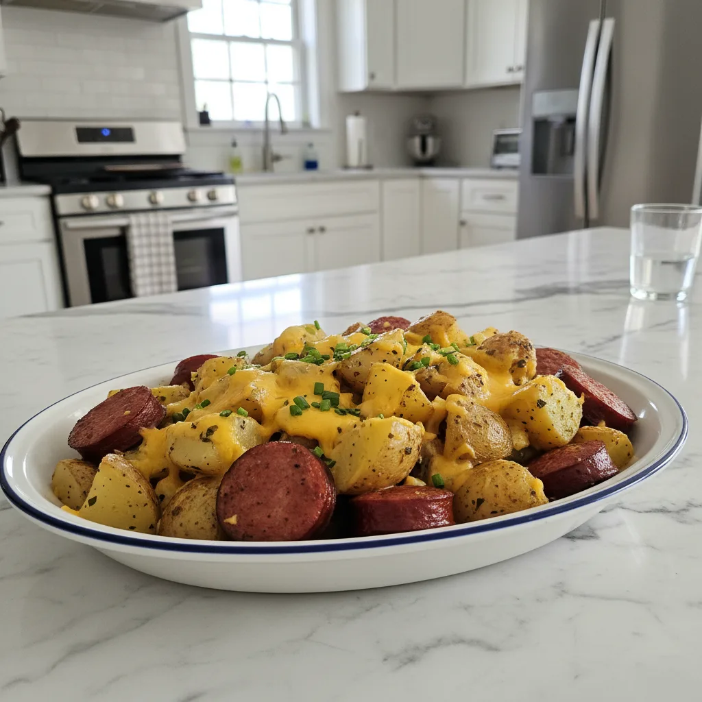 Cheesy Ranch Potatoes and Smoked Sausage Skillet