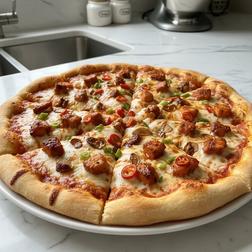 chili garlic chicken pizza recipe for a flavor exp featured