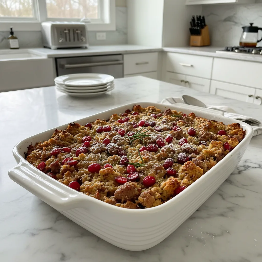 Hearty Cranberry Sausage Stuffing Breakfast Casserole 4 Recipe image