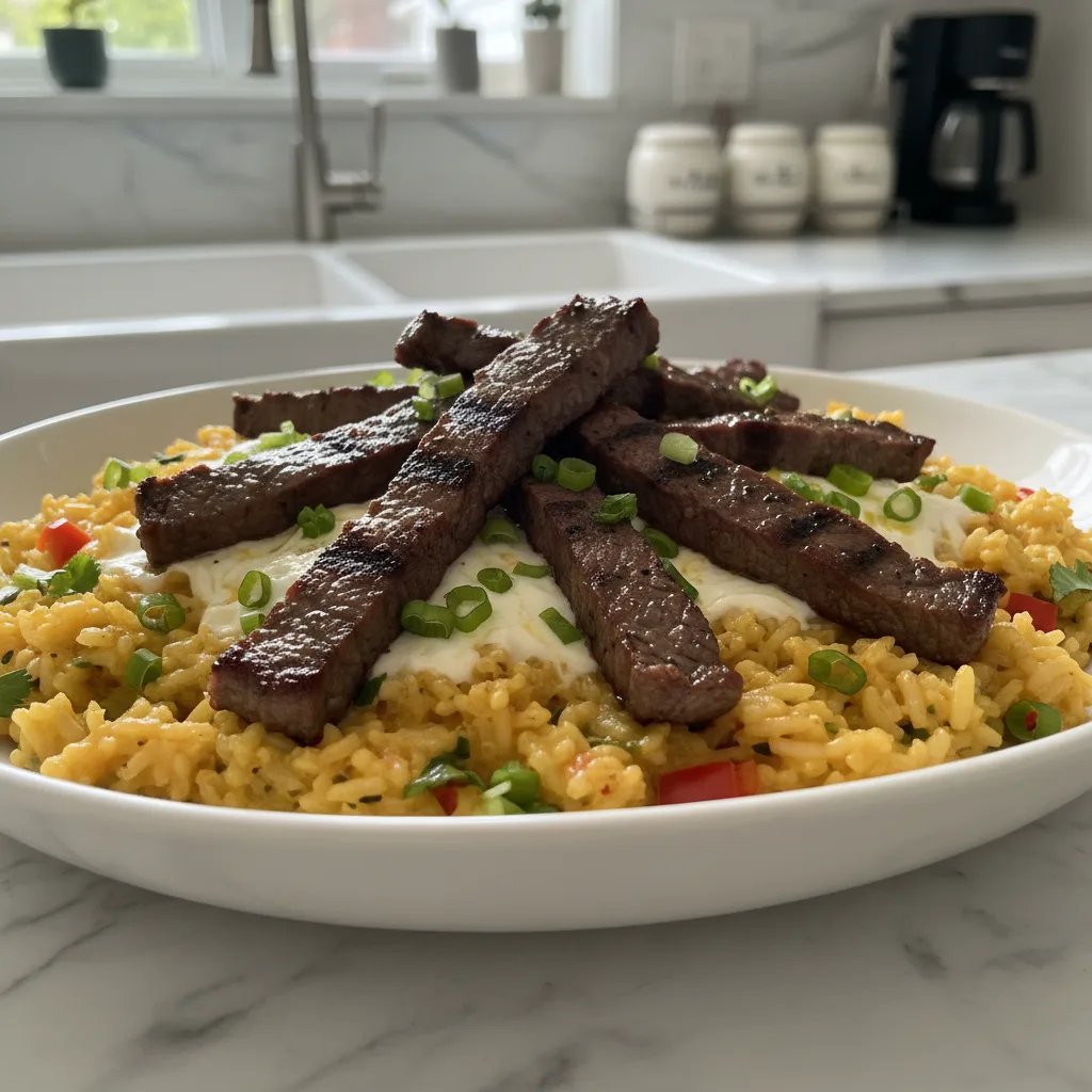 Hearty Creamy Queso Rice with Steak Strips 4 Recipe image
