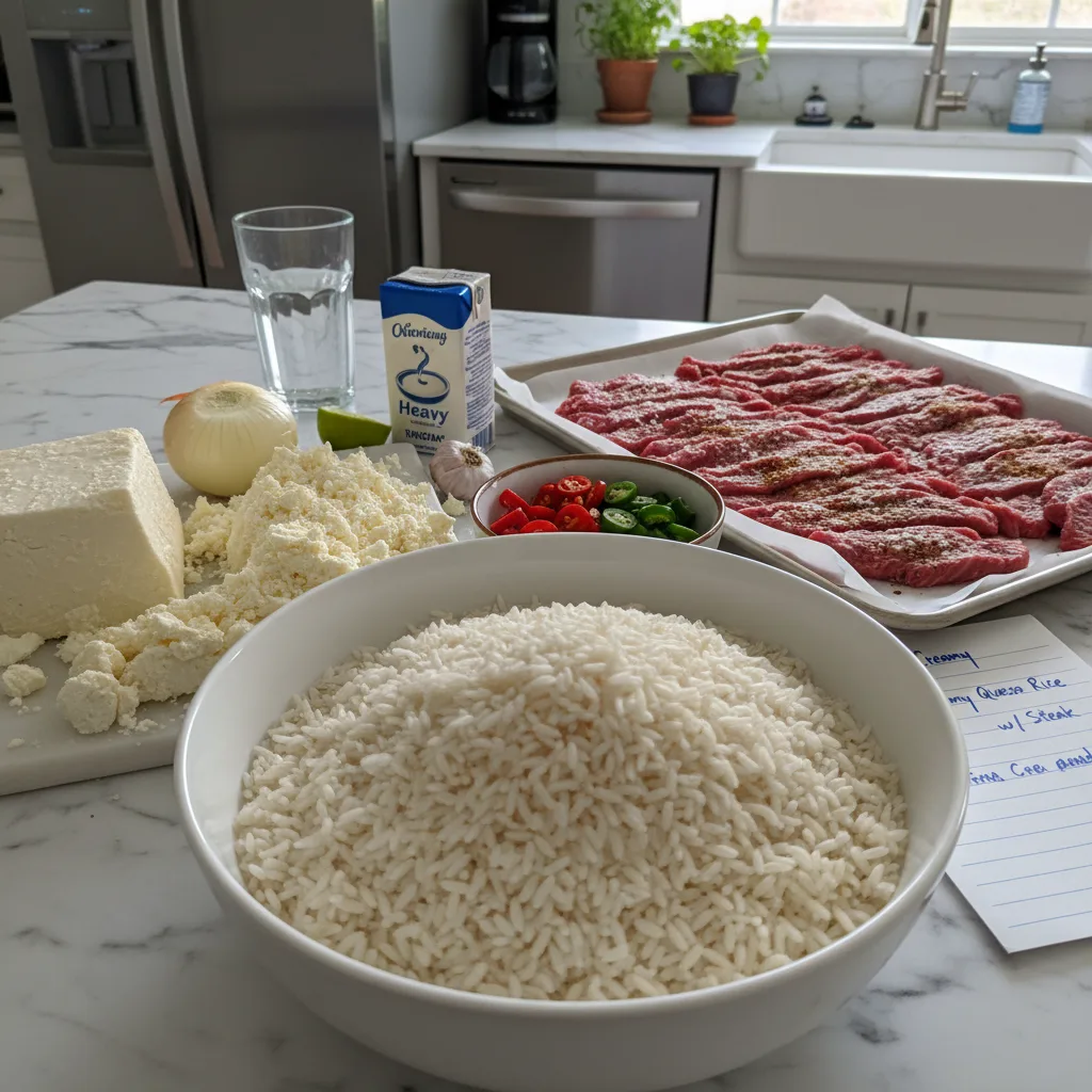 Hearty Creamy Queso Rice with Steak Strips 5 Recipe image