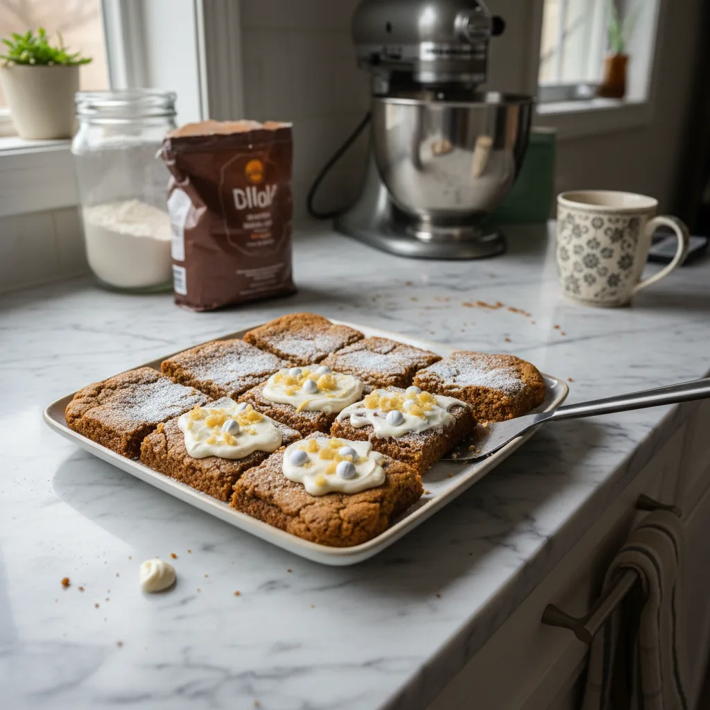 Chewy Gingerbread Cookie Bars with Cream Cheese Frosting