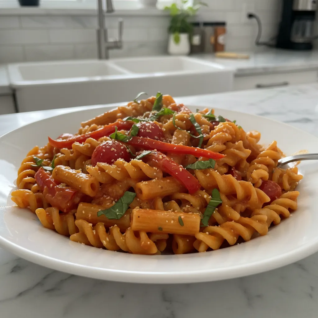 High Protein Creamy Roasted Red Pepper Pasta: Hearty 4 Recipe image