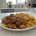 high protein honey garlic butter chicken with mac featured