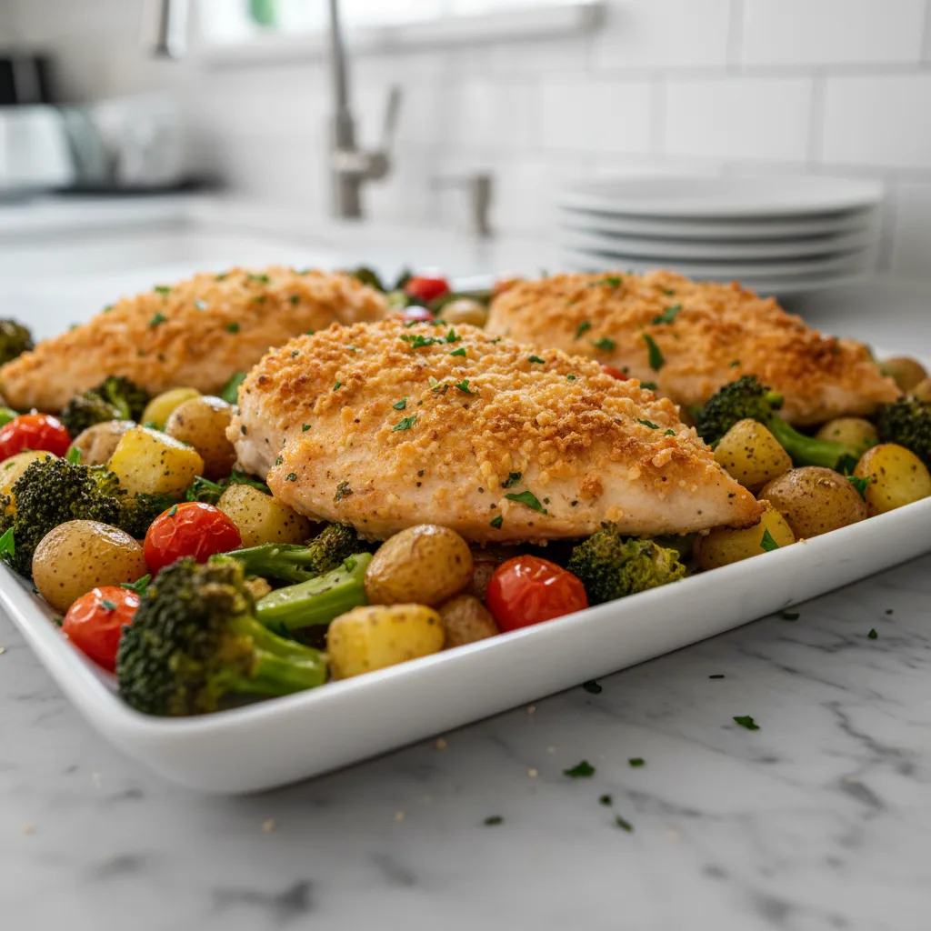 Crispy Parmesan Crusted Chicken Sheet Pan Dinner 4 Recipe image