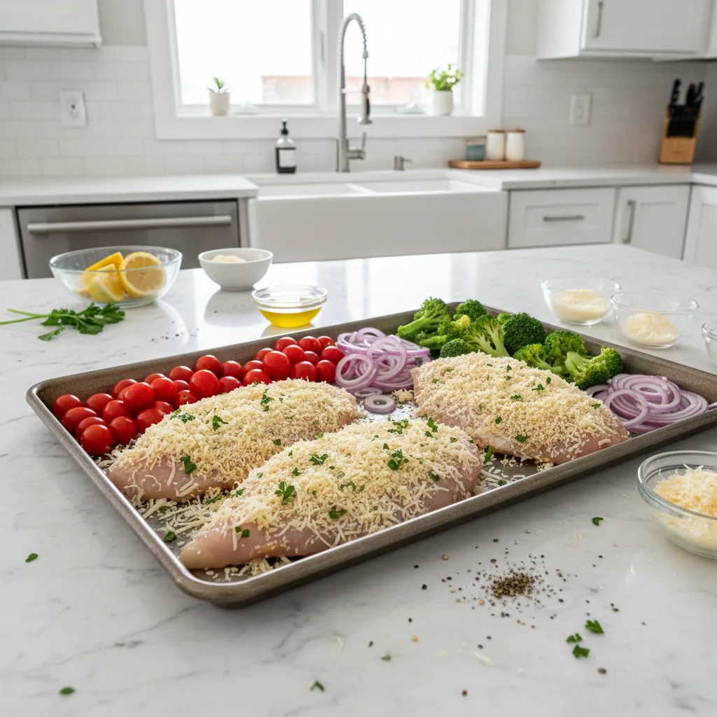 Crispy Parmesan Crusted Chicken Sheet Pan Dinner 5 Recipe image