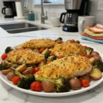 parmesan crusted chicken sheet pan dinner featured 1