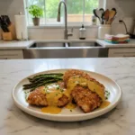 pretzel chicken with mustard cheddar sauce featured