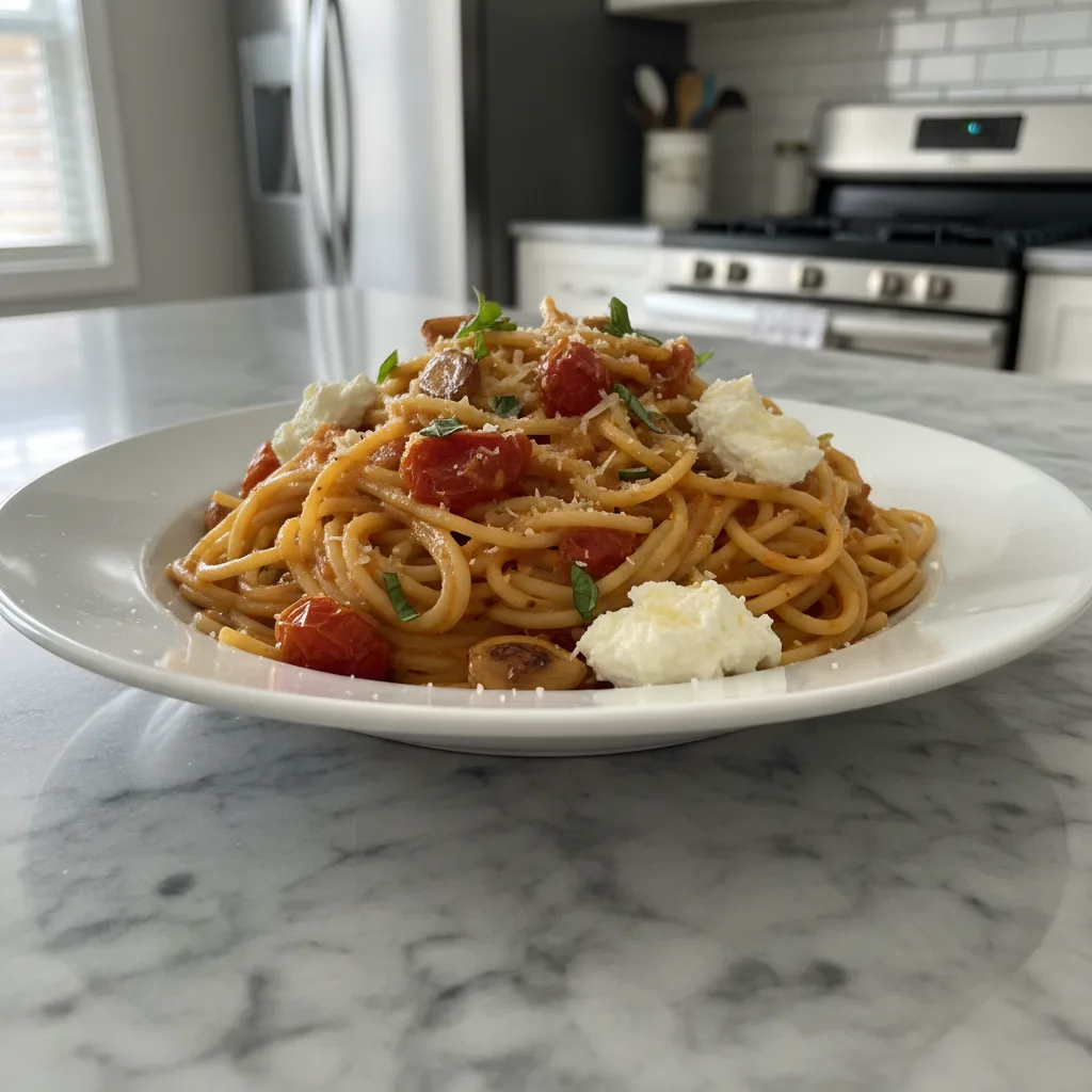 roasted tomato and garlic ricotta pasta featured