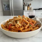 spicy sausage rigatoni that feels like a hug in a featured