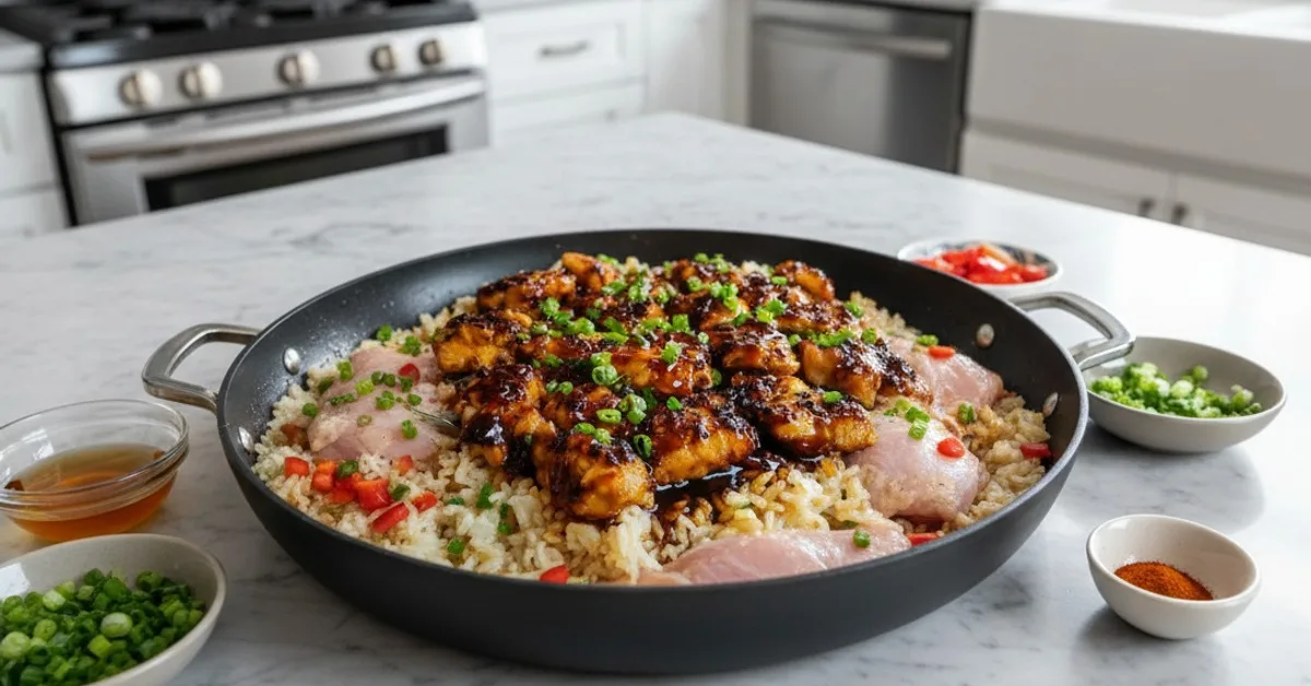 The Easiest One-Pan Honey BBQ Chicken and Rice You'll Love 5 Recipe image