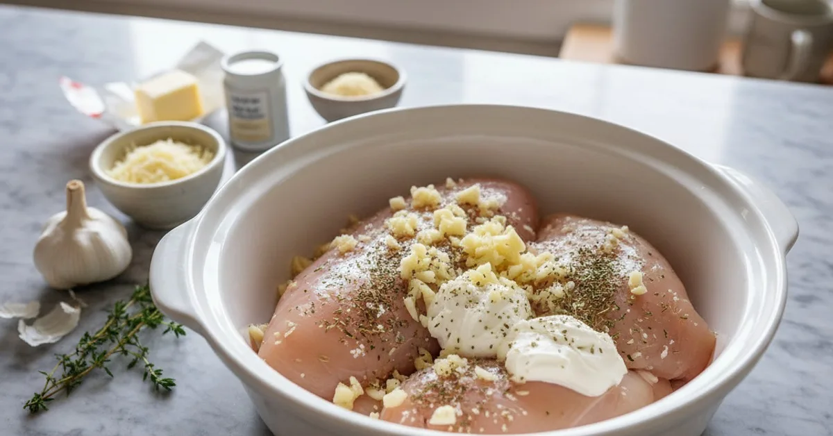 Melt-in-Your-Mouth Crockpot Creamy Garlic Parmesan Chicken 5 Recipe image