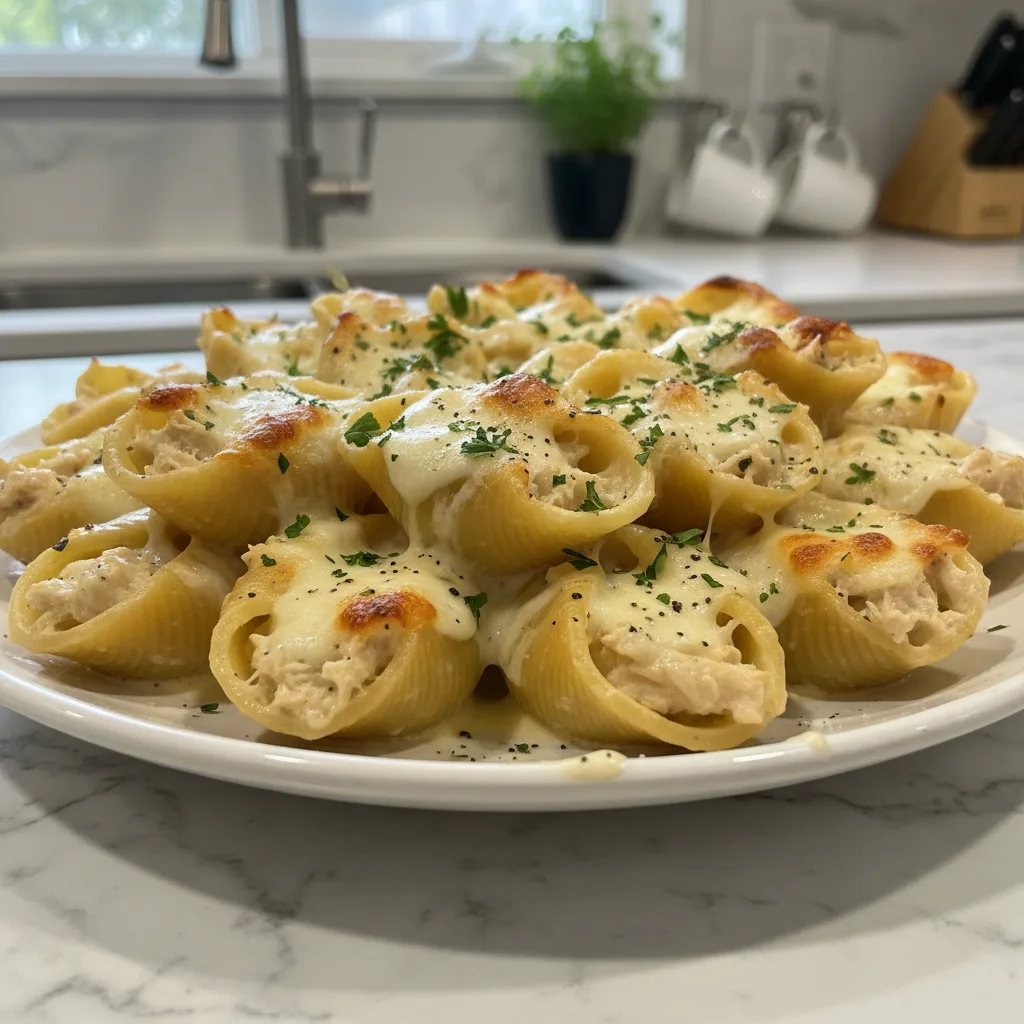 Easy Homemade Chicken Alfredo Stuffed Shells Dinner 4 Recipe image