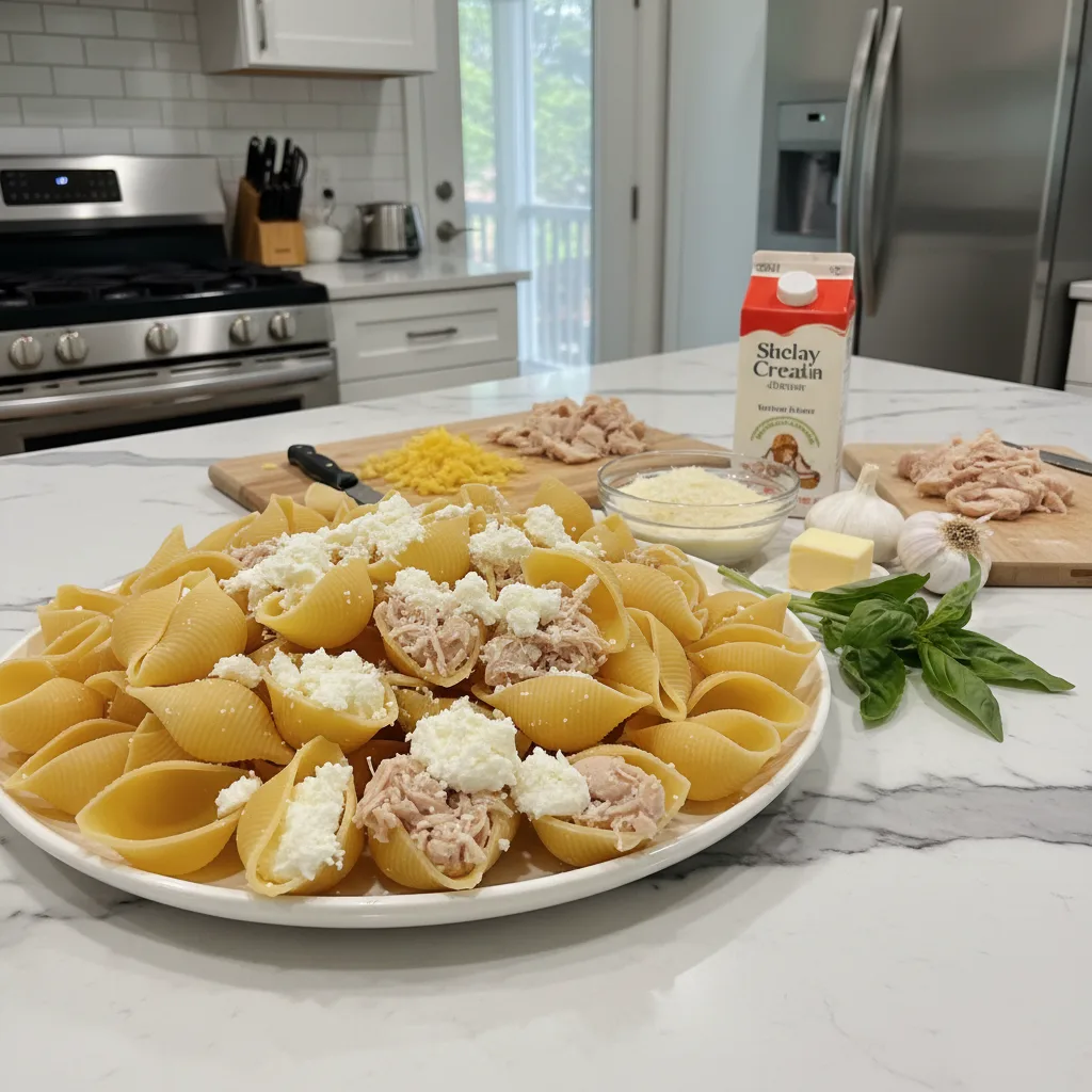 Easy Homemade Chicken Alfredo Stuffed Shells Dinner 5 Recipe image