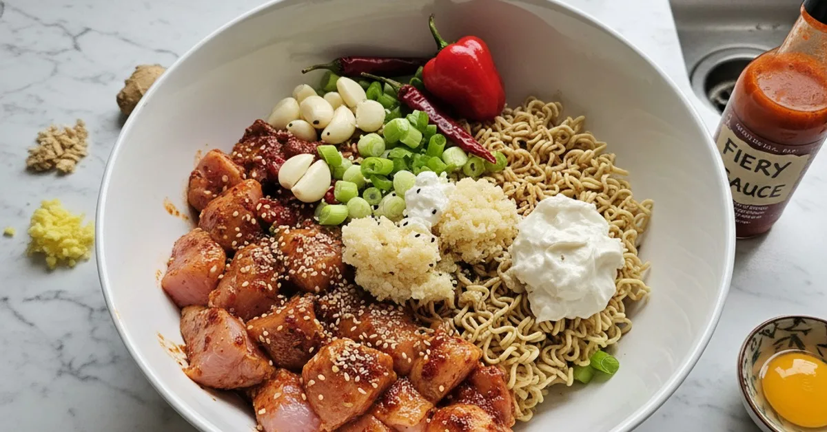 Savor the Spice: Fiery Chicken Ramen with Creamy Garlic Sauce 5 Recipe image