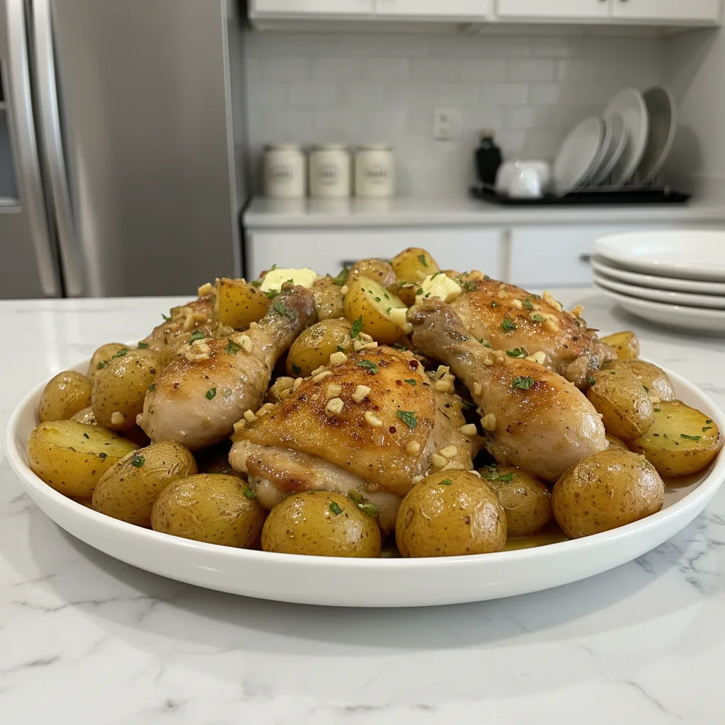 garlic butter chicken and potatoes easy one pan ch featured