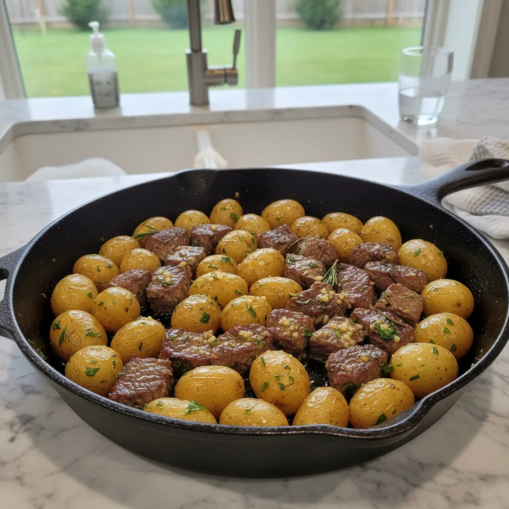 garlic butter steak and potatoes skillet easy one featured
