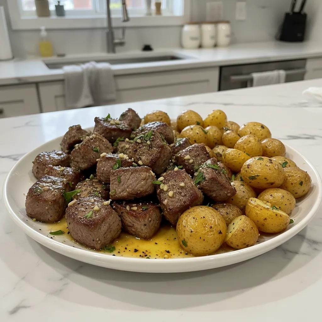 Quick Garlic Steak Bites and Potatoes Skillet