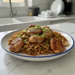 sticky garlic chicken noodles featured 1